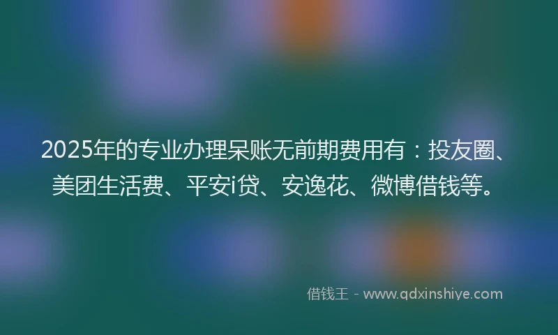 2025年的专业办理呆账无前期费用有：投友圈、美团生活费、平安i贷、安逸花、微博借钱等。