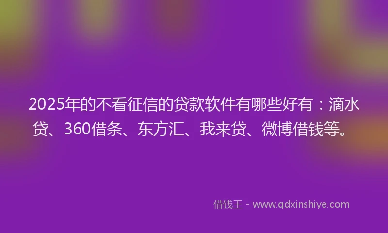 2025年的不看征信的贷款软件有哪些好有：滴水贷、360借条、东方汇、我来贷、微博借钱等。