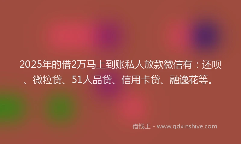 2025年的借2万马上到账私人放款微信有：还呗、微粒贷、51人品贷、信用卡贷、融逸花等。