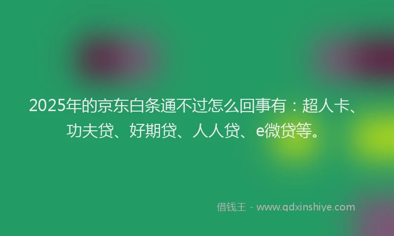 2025年的京东白条通不过怎么回事有：超人卡、功夫贷、好期贷、人人贷、e微贷等。