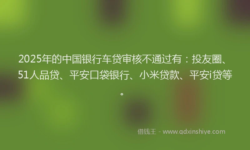2025年的中国银行车贷审核不通过有：投友圈、51人品贷、平安口袋银行、小米贷款、平安i贷等。
