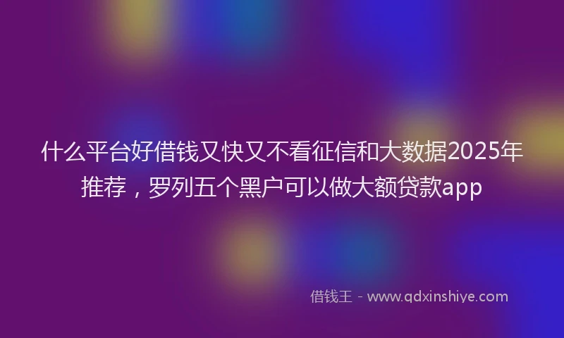 什么平台好借钱又快又不看征信和大数据2025年推荐，罗列五个黑户可以做大额贷款app