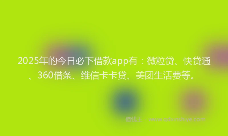 2025年的今日必下借款app有：微粒贷、快贷通、360借条、维信卡卡贷、美团生活费等。