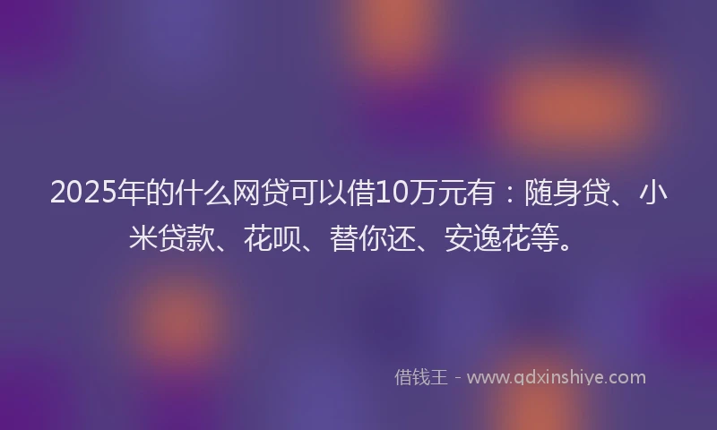 2025年的什么网贷可以借10万元有：随身贷、小米贷款、花呗、替你还、安逸花等。