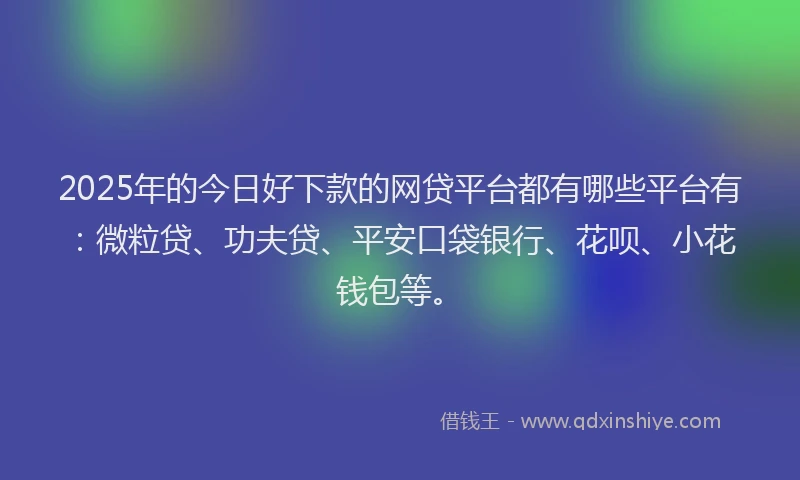 2025年的今日好下款的网贷平台都有哪些平台有：微粒贷、功夫贷、平安口袋银行、花呗、小花钱包等。