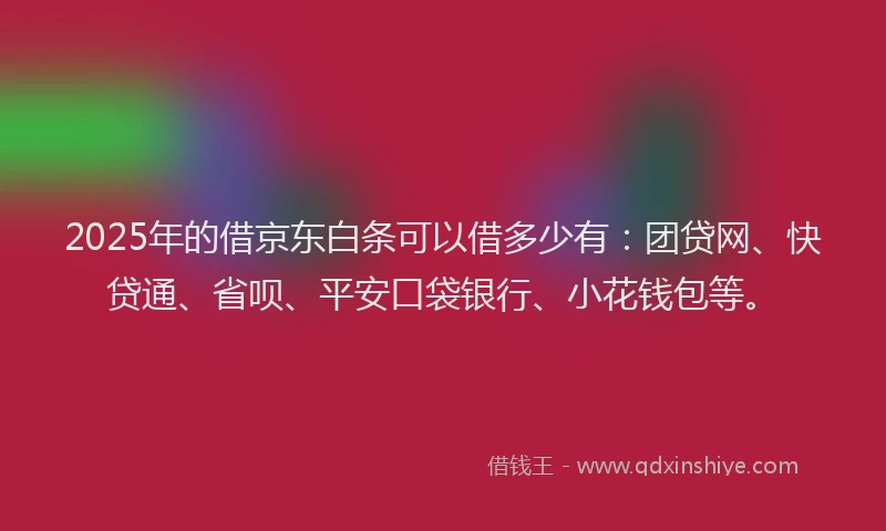 2025年的借京东白条可以借多少有：团贷网、快贷通、省呗、平安口袋银行、小花钱包等。