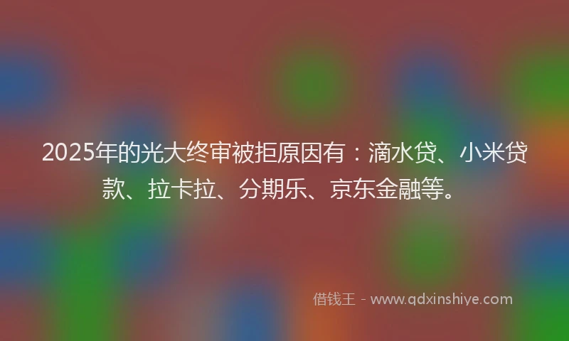 2025年的光大终审被拒原因有：滴水贷、小米贷款、拉卡拉、分期乐、京东金融等。