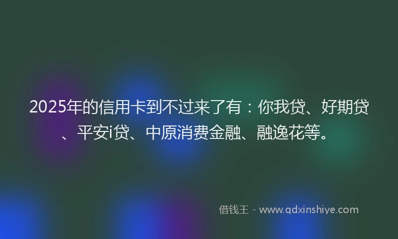 2025年的信用卡到不过来了有：你我贷、好期贷、平安i贷、中原消费金融、融逸花等。