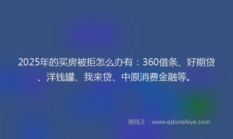 2025年的买房被拒怎么办有：360借条、好期贷、洋钱罐、我来贷、中原消费金融等。