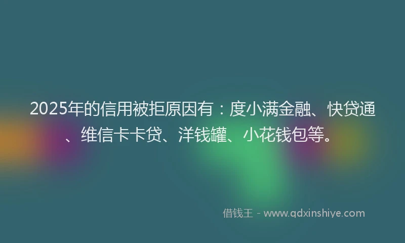 2025年的信用被拒原因有：度小满金融、快贷通、维信卡卡贷、洋钱罐、小花钱包等。