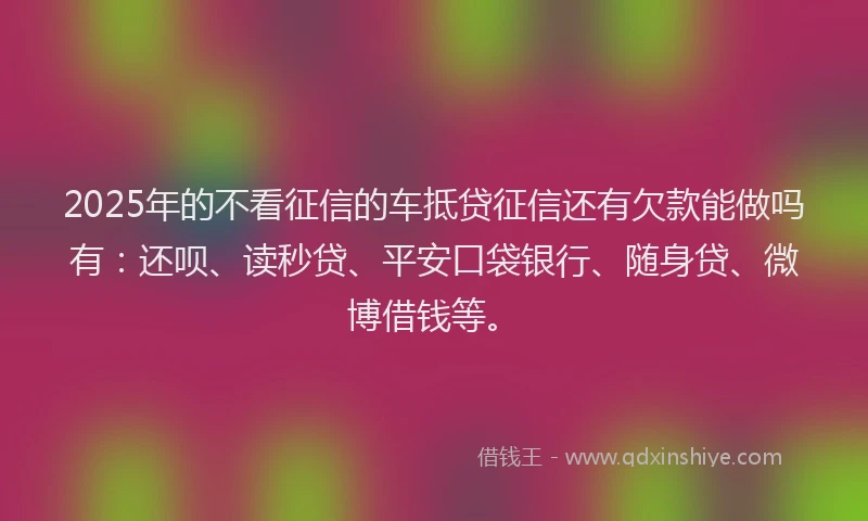 2025年的不看征信的车抵贷征信还有欠款能做吗有：还呗、读秒贷、平安口袋银行、随身贷、微博借钱等。