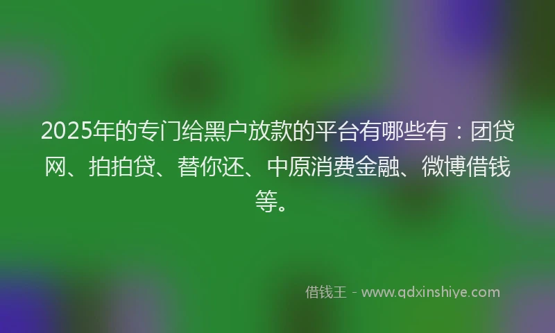 2025年的专门给黑户放款的平台有哪些有：团贷网、拍拍贷、替你还、中原消费金融、微博借钱等。