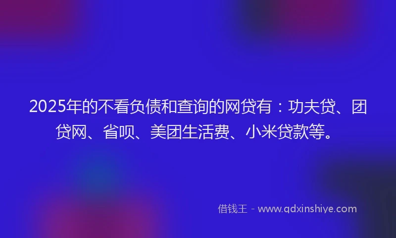 2025年的不看负债和查询的网贷有：功夫贷、团贷网、省呗、美团生活费、小米贷款等。