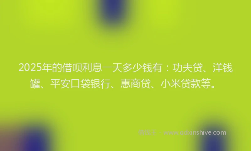 2025年的借呗利息一天多少钱有：功夫贷、洋钱罐、平安口袋银行、惠商贷、小米贷款等。