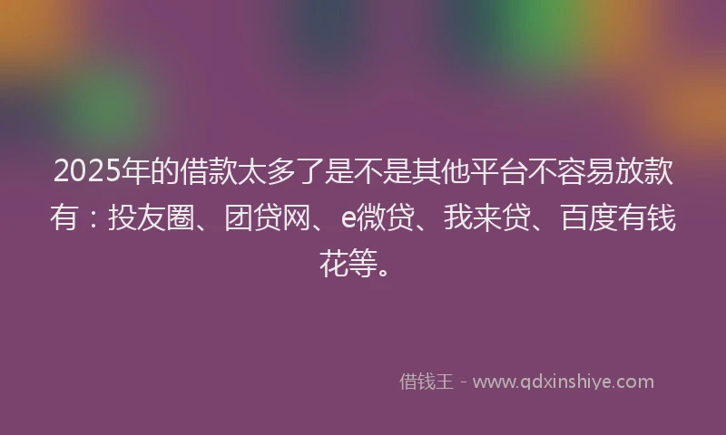 2025年的借款太多了是不是其他平台不容易放款有：投友圈、团贷网、e微贷、我来贷、百度有钱花等。