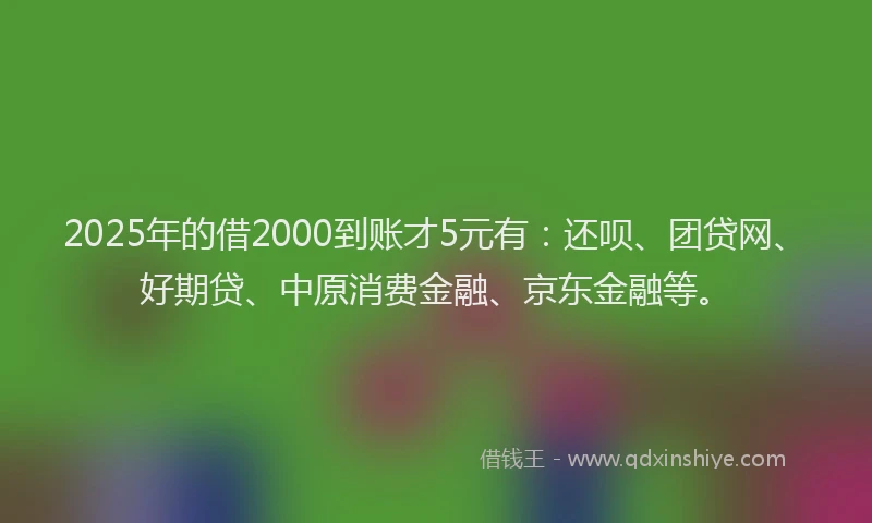 2025年的借2000到账才5元有：还呗、团贷网、好期贷、中原消费金融、京东金融等。