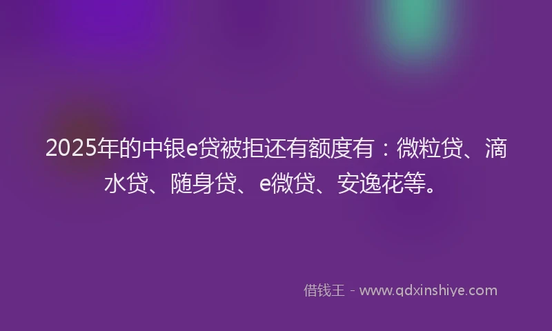 2025年的中银e贷被拒还有额度有：微粒贷、滴水贷、随身贷、e微贷、安逸花等。