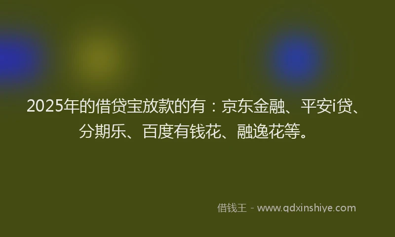 2025年的借贷宝放款的有：京东金融、平安i贷、分期乐、百度有钱花、融逸花等。