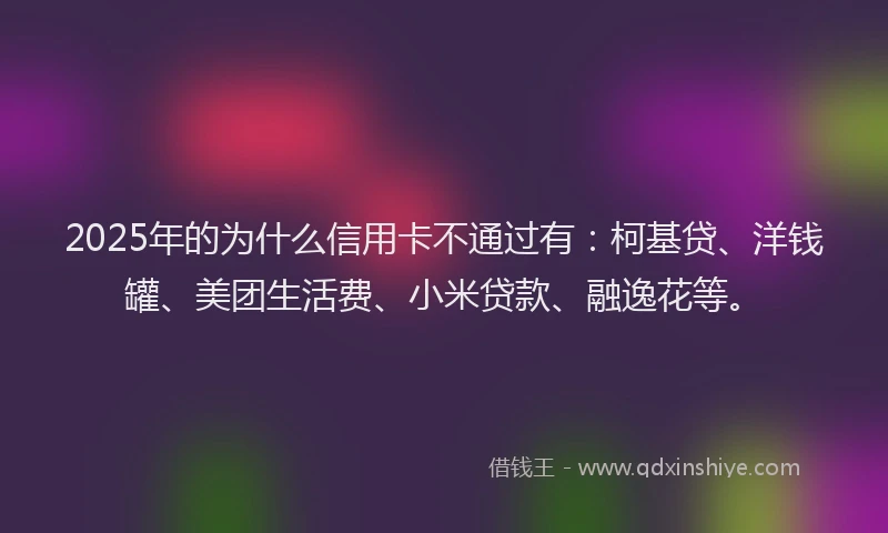 2025年的为什么信用卡不通过有：柯基贷、洋钱罐、美团生活费、小米贷款、融逸花等。