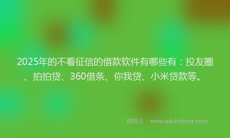 2025年的不看征信的借款软件有哪些有：投友圈、拍拍贷、360借条、你我贷、小米贷款等。