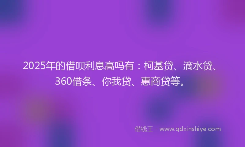 2025年的借呗利息高吗有：柯基贷、滴水贷、360借条、你我贷、惠商贷等。