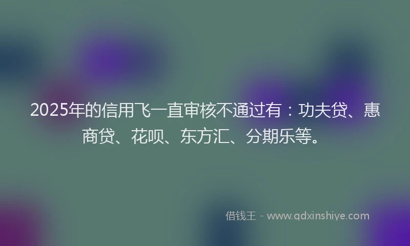 2025年的信用飞一直审核不通过有：功夫贷、惠商贷、花呗、东方汇、分期乐等。