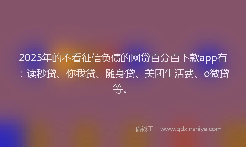 2025年的不看征信负债的网贷百分百下款app有：读秒贷、你我贷、随身贷、美团生活费、e微贷等。