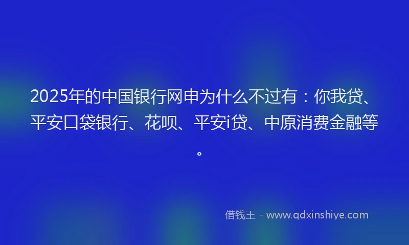 2025年的中国银行网申为什么不过有：你我贷、平安口袋银行、花呗、平安i贷、中原消费金融等。