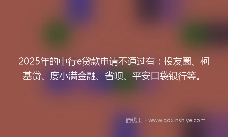 2025年的中行e贷款申请不通过有：投友圈、柯基贷、度小满金融、省呗、平安口袋银行等。