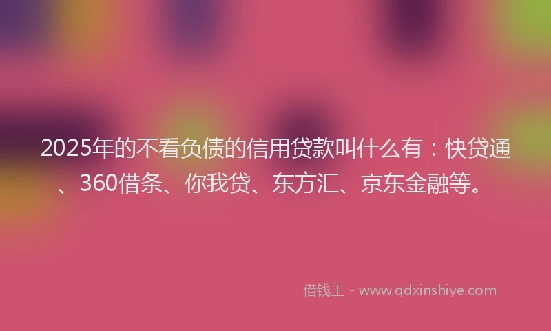 2025年的不看负债的信用贷款叫什么有：快贷通、360借条、你我贷、东方汇、京东金融等。