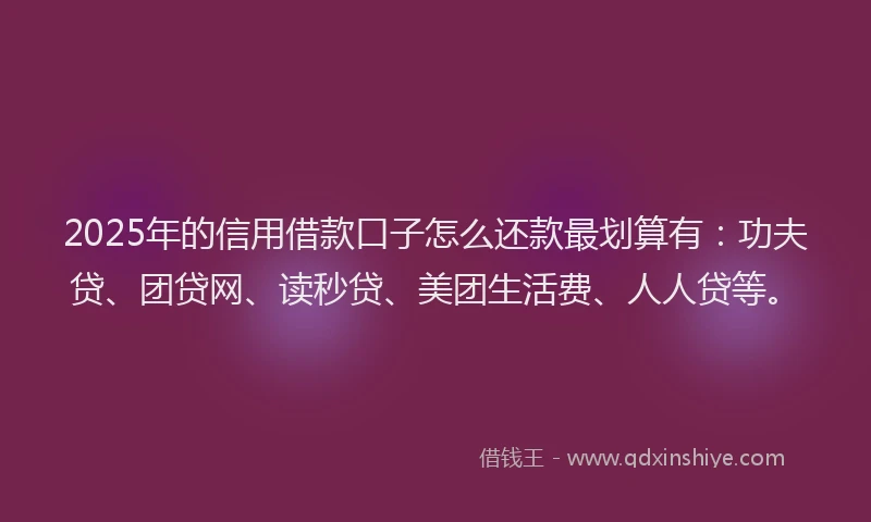 2025年的信用借款口子怎么还款最划算有：功夫贷、团贷网、读秒贷、美团生活费、人人贷等。