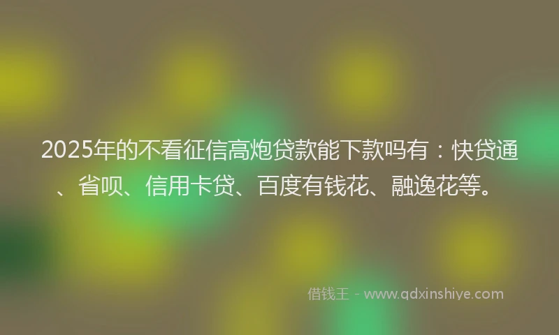 2025年的不看征信高炮贷款能下款吗有：快贷通、省呗、信用卡贷、百度有钱花、融逸花等。