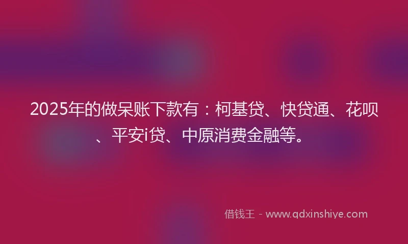2025年的做呆账下款有：柯基贷、快贷通、花呗、平安i贷、中原消费金融等。