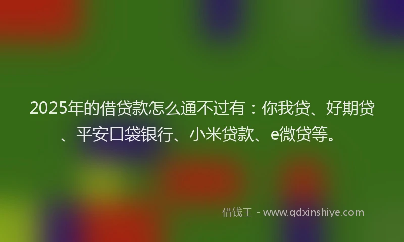 2025年的借贷款怎么通不过有：你我贷、好期贷、平安口袋银行、小米贷款、e微贷等。
