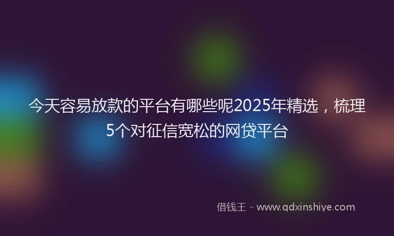 今天容易放款的平台有哪些呢2025年精选，梳理5个对征信宽松的网贷平台