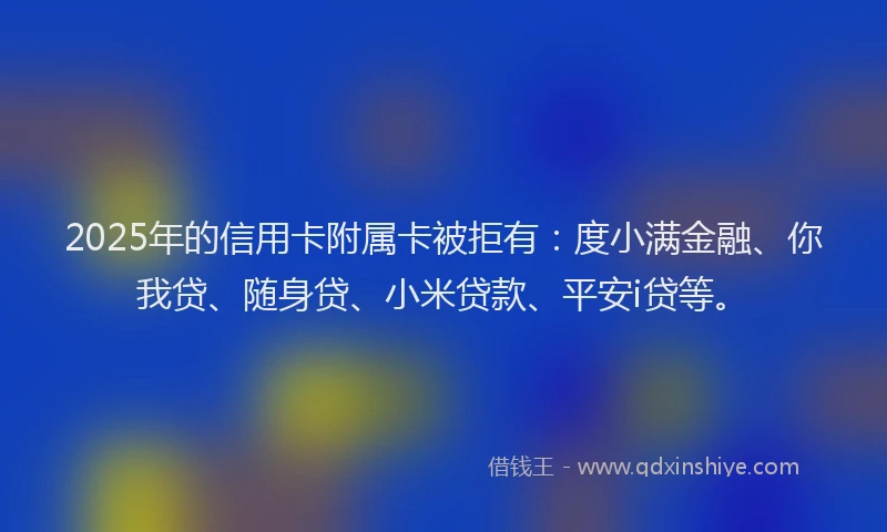 2025年的信用卡附属卡被拒有：度小满金融、你我贷、随身贷、小米贷款、平安i贷等。