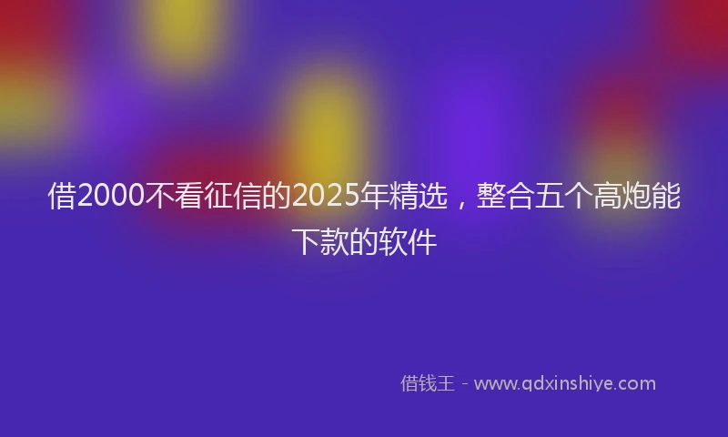 借2000不看征信的2025年精选，整合五个高炮能下款的软件