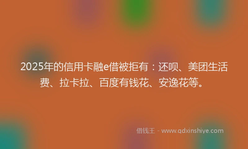 2025年的信用卡融e借被拒有：还呗、美团生活费、拉卡拉、百度有钱花、安逸花等。