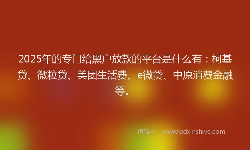 2025年的专门给黑户放款的平台是什么有：柯基贷、微粒贷、美团生活费、e微贷、中原消费金融等。