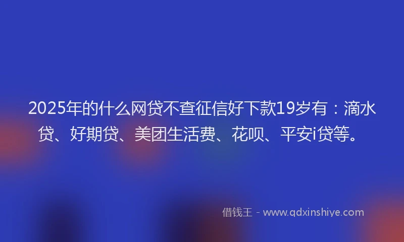 2025年的什么网贷不查征信好下款19岁有：滴水贷、好期贷、美团生活费、花呗、平安i贷等。