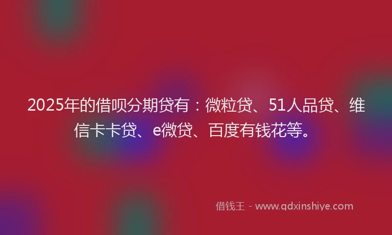 2025年的借呗分期贷有：微粒贷、51人品贷、维信卡卡贷、e微贷、百度有钱花等。