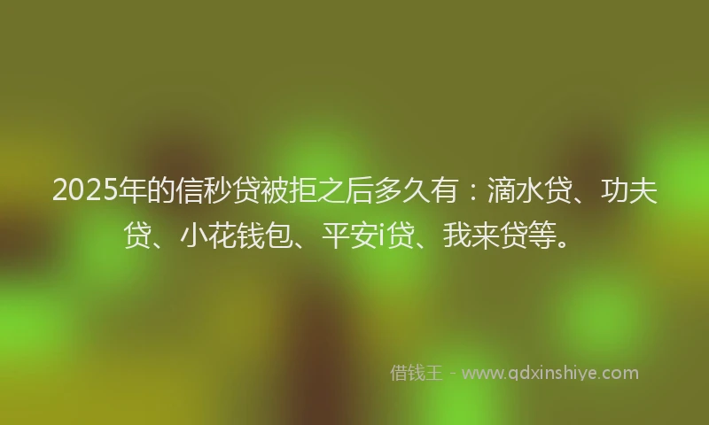 2025年的信秒贷被拒之后多久有：滴水贷、功夫贷、小花钱包、平安i贷、我来贷等。