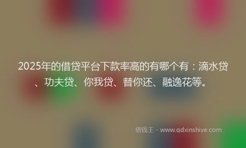 2025年的借贷平台下款率高的有哪个有：滴水贷、功夫贷、你我贷、替你还、融逸花等。