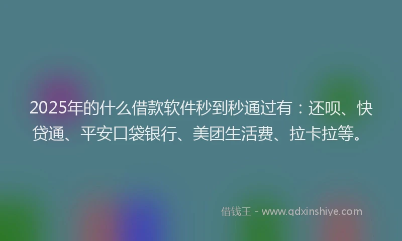2025年的什么借款软件秒到秒通过有：还呗、快贷通、平安口袋银行、美团生活费、拉卡拉等。