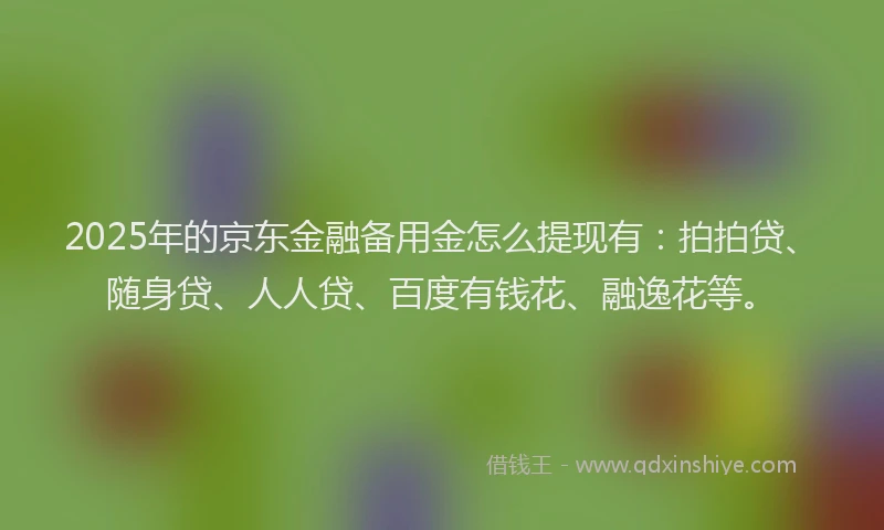 2025年的京东金融备用金怎么提现有：拍拍贷、随身贷、人人贷、百度有钱花、融逸花等。