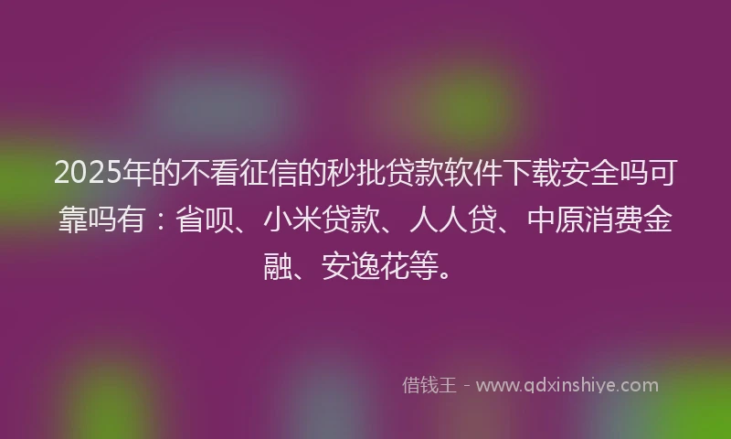2025年的不看征信的秒批贷款软件下载安全吗可靠吗有：省呗、小米贷款、人人贷、中原消费金融、安逸花等。