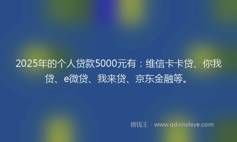 2025年的个人贷款5000元有：维信卡卡贷、你我贷、e微贷、我来贷、京东金融等。