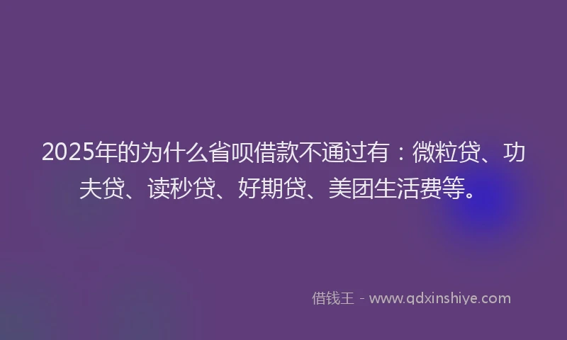 2025年的为什么省呗借款不通过有：微粒贷、功夫贷、读秒贷、好期贷、美团生活费等。
