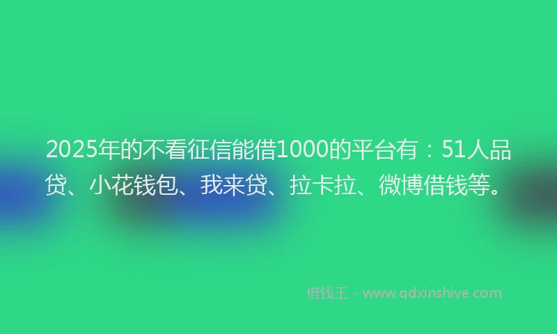 2025年的不看征信能借1000的平台有：51人品贷、小花钱包、我来贷、拉卡拉、微博借钱等。