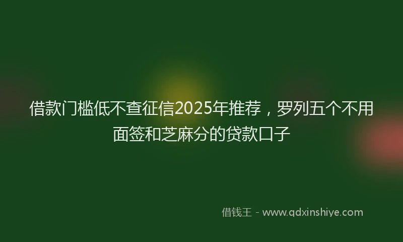 借款门槛低不查征信2025年推荐，罗列五个不用面签和芝麻分的贷款口子